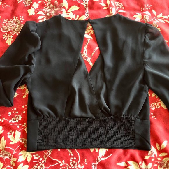 Stunning Express Puff-Shoulder V-Front Open-Back Long-Sleeve Crop Blouse XXS - Picture 9 of 16